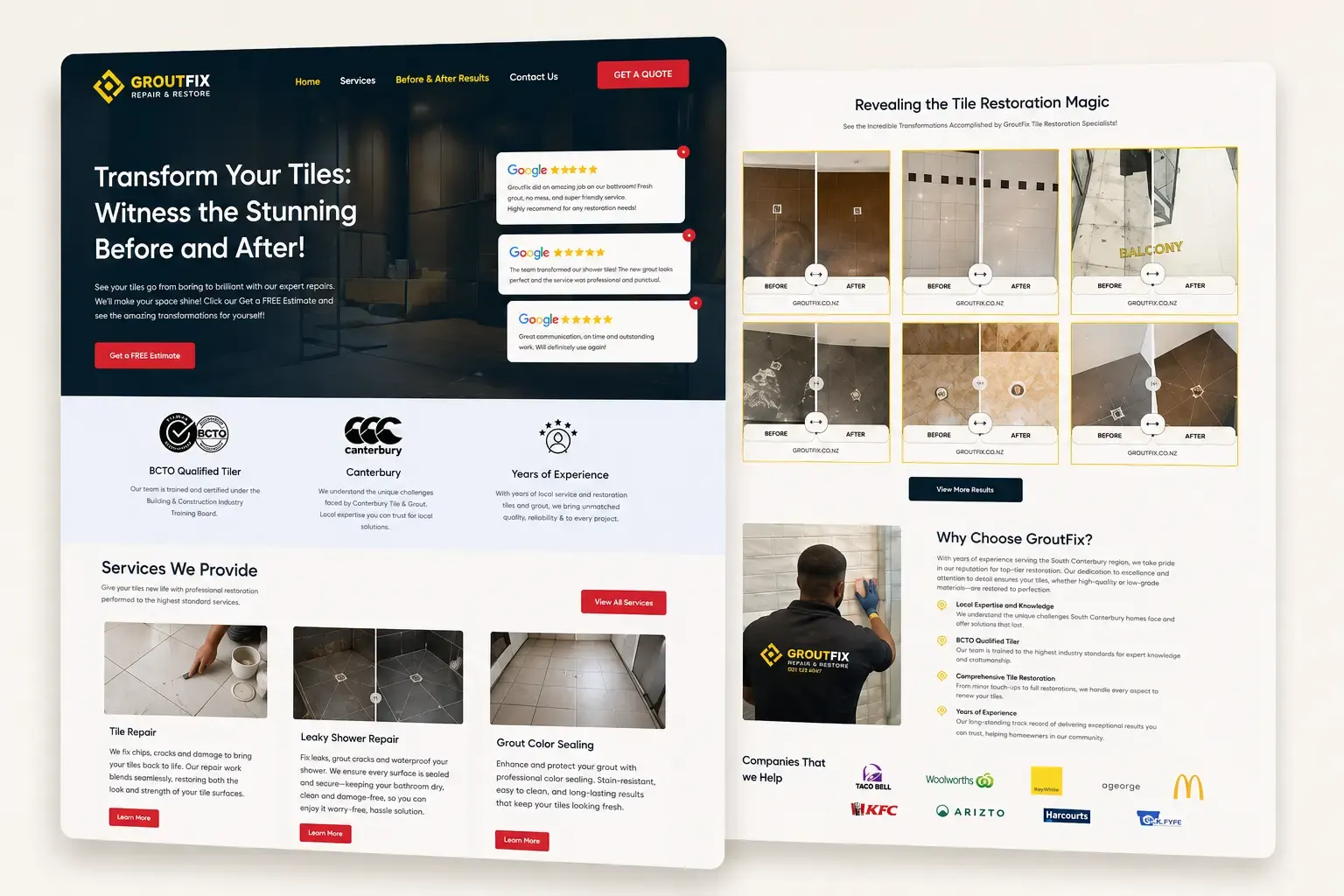 GroutFix — web design website designed by Amar